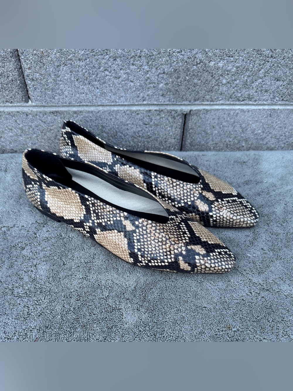 AEYDE Betty Point  Toe flat Snake Print Hazelnut Size 7.5